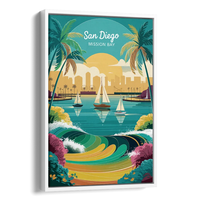 San Diego Mission Bay Views Side - White Canvas Wall Art