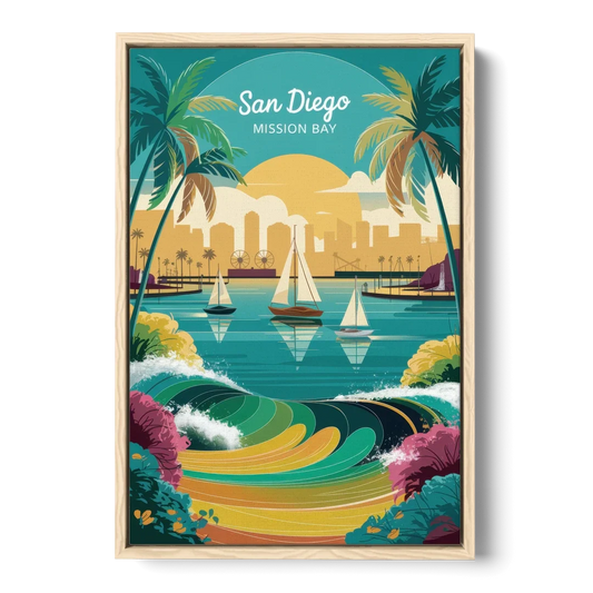 San Diego Mission Bay Views - Oak Framed Canvas Wall Art - Front