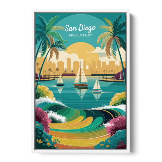 San Diego Mission Bay Views - White Framed Canvas Wall Art - Front