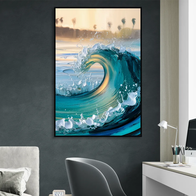 San Diego Ocean Waves Living Room - Black Canvas Wall Art