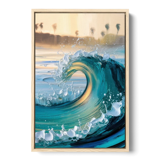 San Diego Ocean Waves - Oak Framed Canvas Wall Art - Front