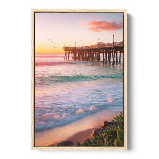 San Diego Pacific Beach Vibes - Oak Framed Canvas Wall Art - Front