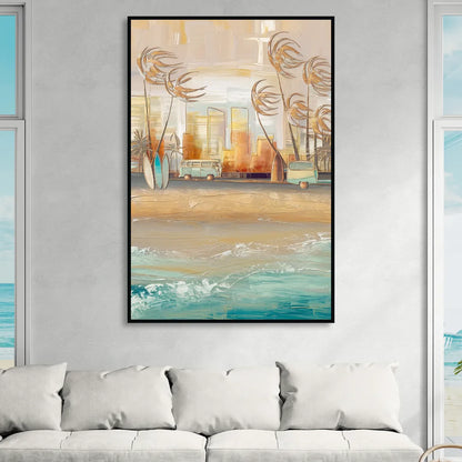 San Diego Pacific Beach Vibes Surf Living Room - Black Canvas Wall Art