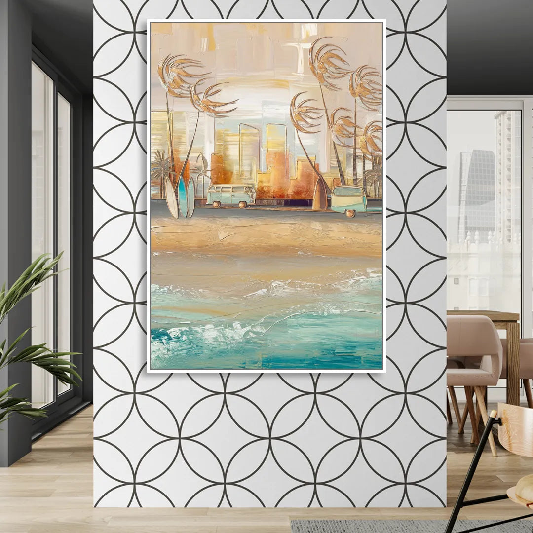 San Diego Pacific Beach Vibes Surf Living Room - White Canvas Wall Art