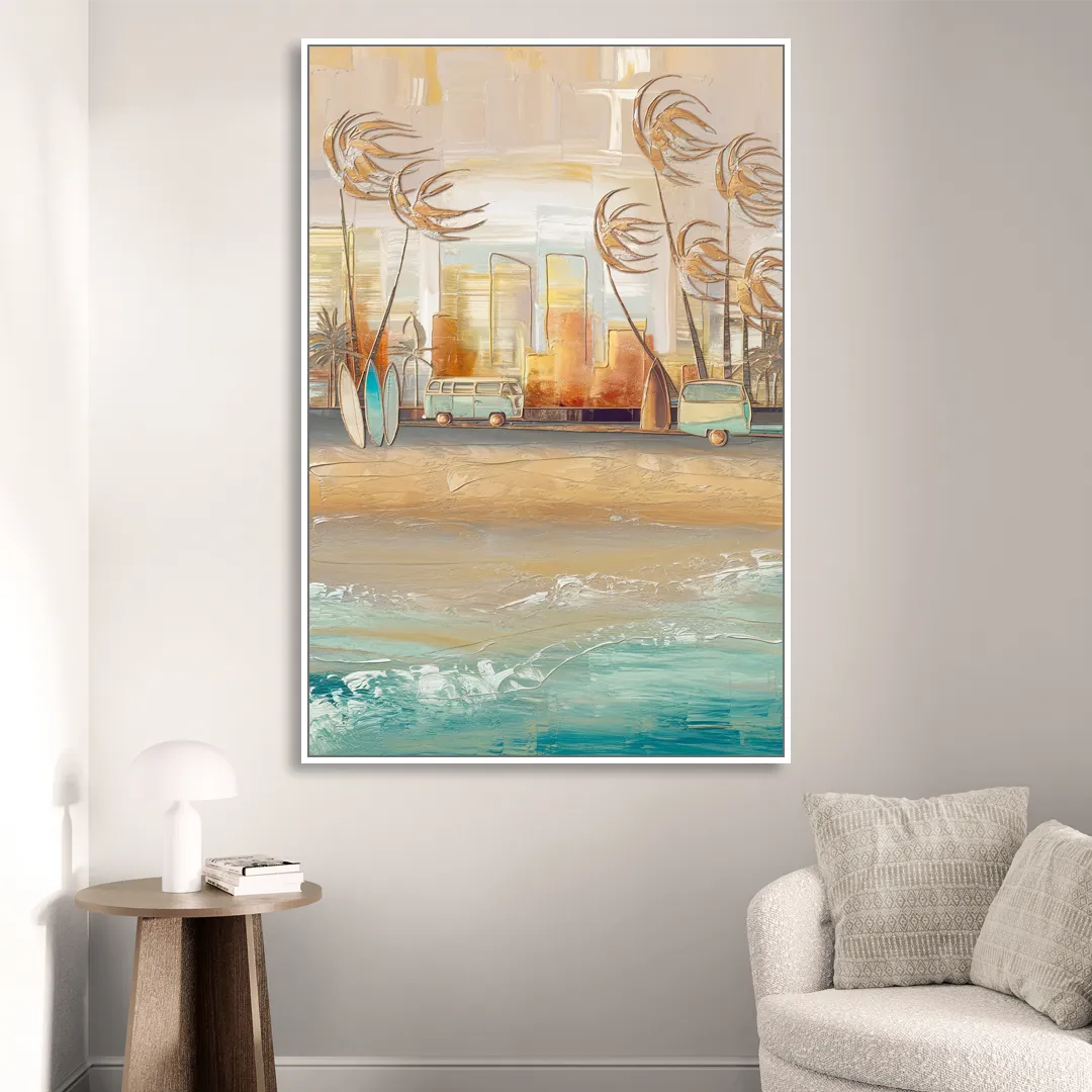 San Diego Pacific Beach Vibes Surf Sitting Room - White Canvas Wall Art