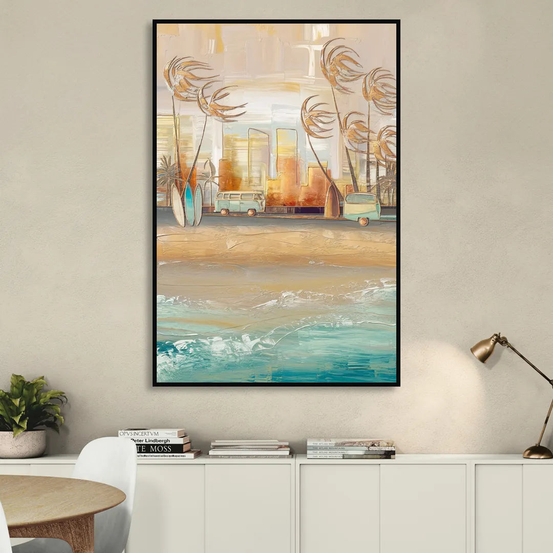 San Diego Pacific Beach Vibes Surf Sitting Room - Black Canvas Wall Art