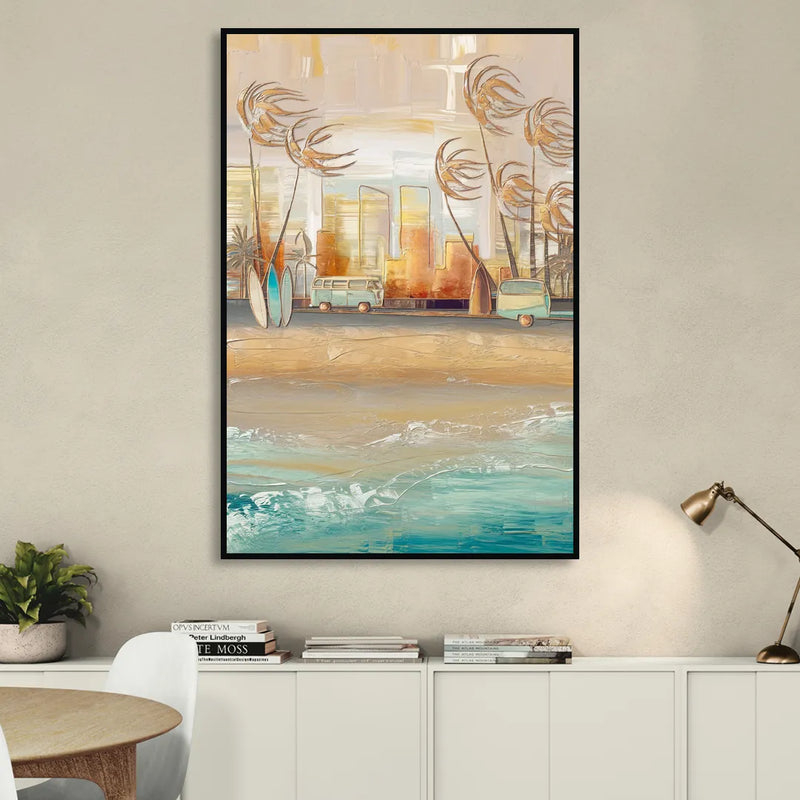 San Diego Pacific Beach Vibes Surf Sitting Room - Black Canvas Wall Art