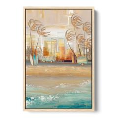 San Diego Pacific Beach Vibes Surf - Oak Framed Canvas Wall Art - Front