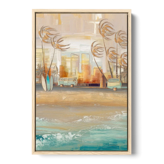 San Diego Pacific Beach Vibes Surf - Oak Framed Canvas Wall Art - Front