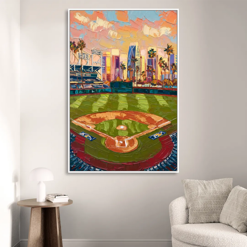 San Diego Padres Stadium Living Room - White Canvas Wall Art