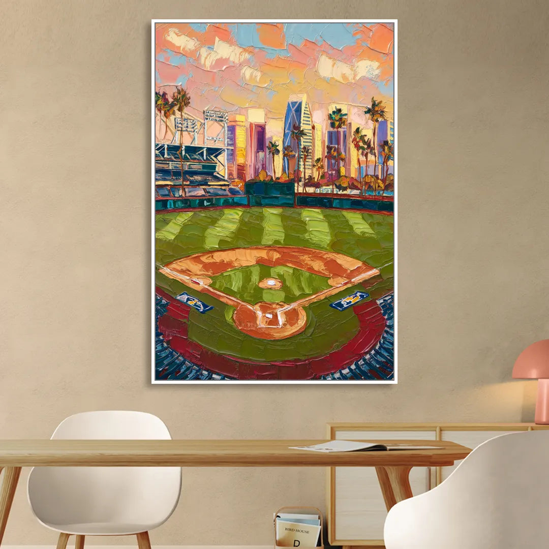 San Diego Padres Stadium Sitting Room - White Canvas Wall Art