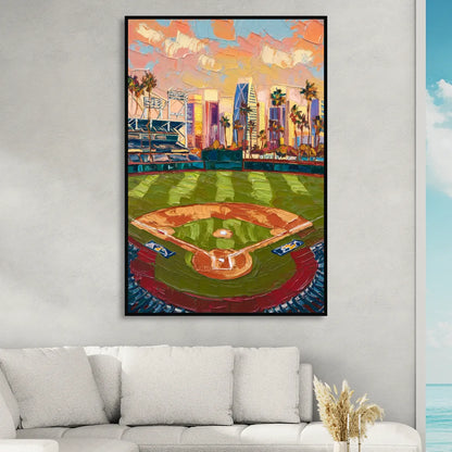 San Diego Padres Stadium Sitting Room - Black Canvas Wall Art