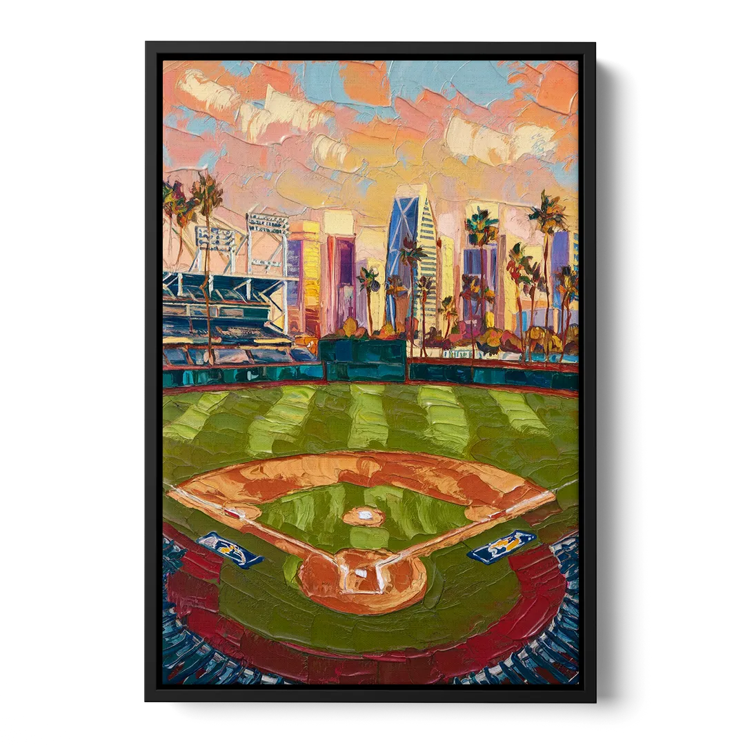 San Diego Padres Stadium Front - Black Canvas Wall Art