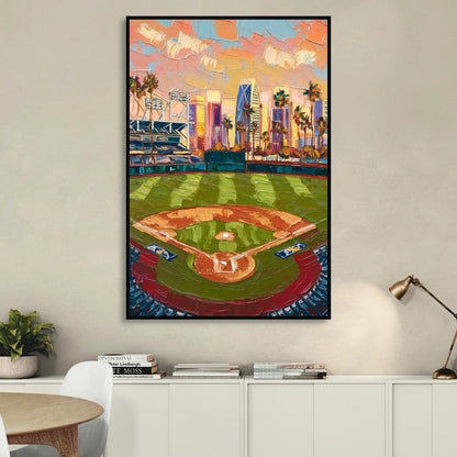 San Diego Padres Stadium Living Room - Black Canvas Wall Art