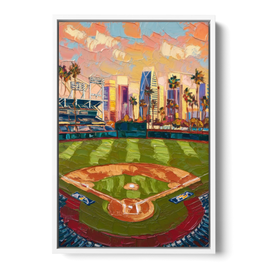 San Diego Padres Stadium - White Framed Canvas Wall Art - Front