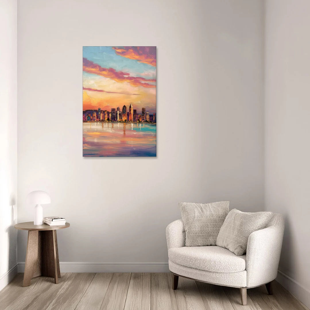 San Diego Skyline Sunset - Canvas Wall Art - Sofa - 24x36