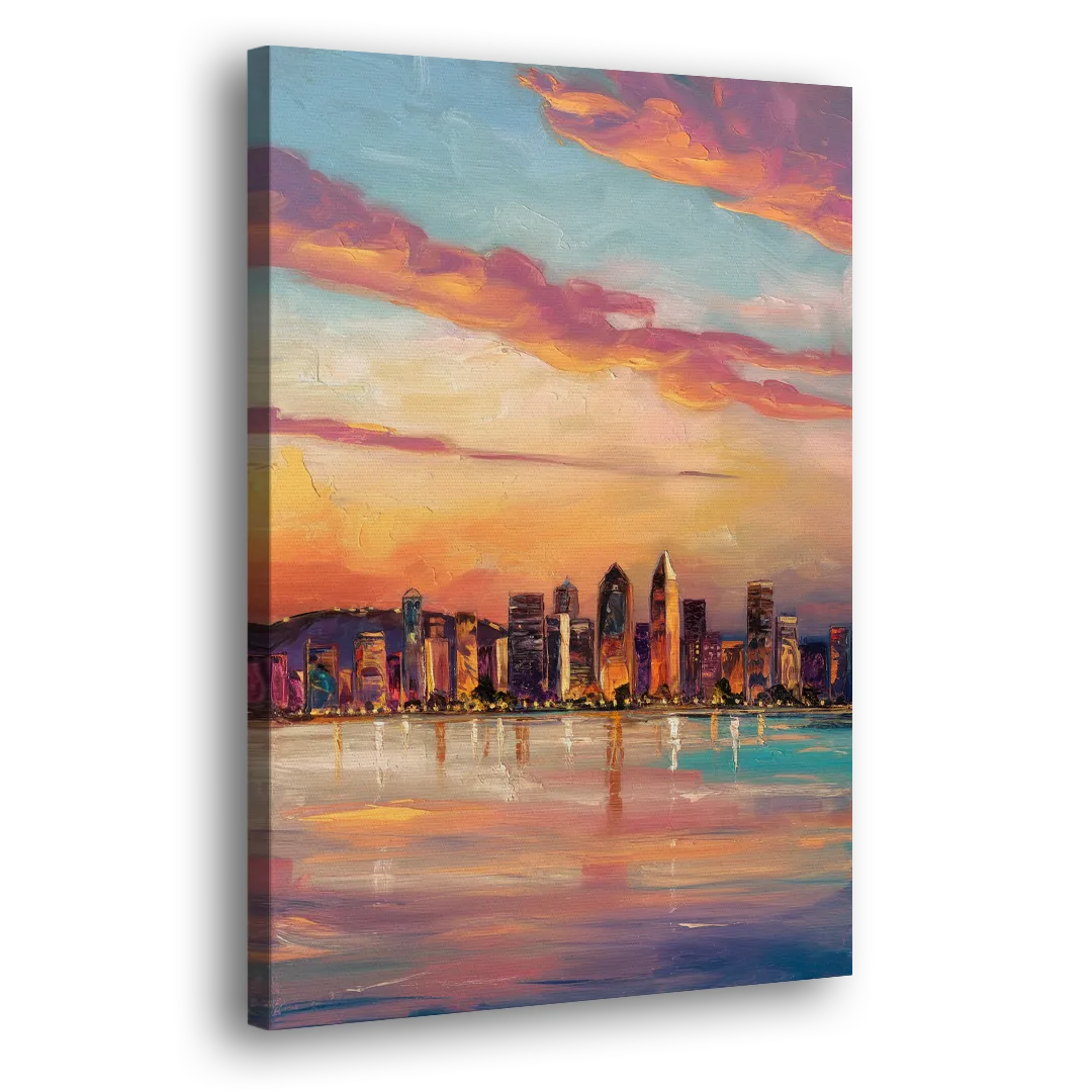 San Diego Skyline Sunset Side - Canvas Wall Art