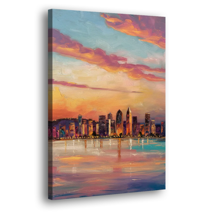 San Diego Skyline Sunset Side - Canvas Wall Art