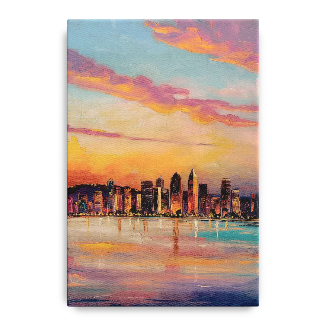 San Diego Skyline Sunset Front - Canvas Wall Art