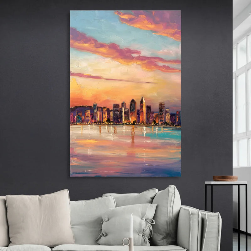 San Diego Skyline Sunset Sitting Room - Canvas Wall Art