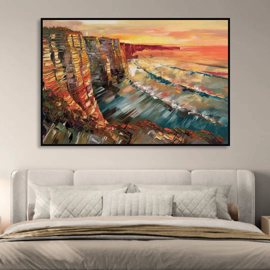 San Diego Sunset Cliffs Living Room - Black Canvas Wall Art