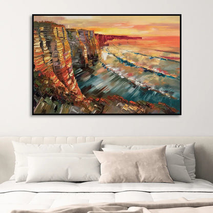 San Diego Sunset Cliffs Sitting Room - Black Canvas Wall Art