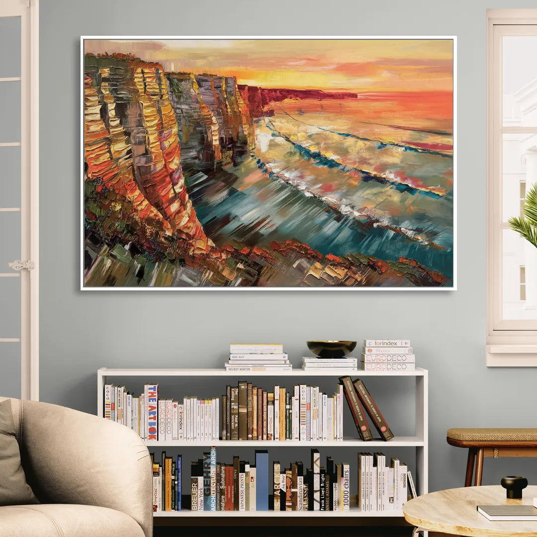 San Diego Sunset Cliffs Sitting Room - White Canvas Wall Art