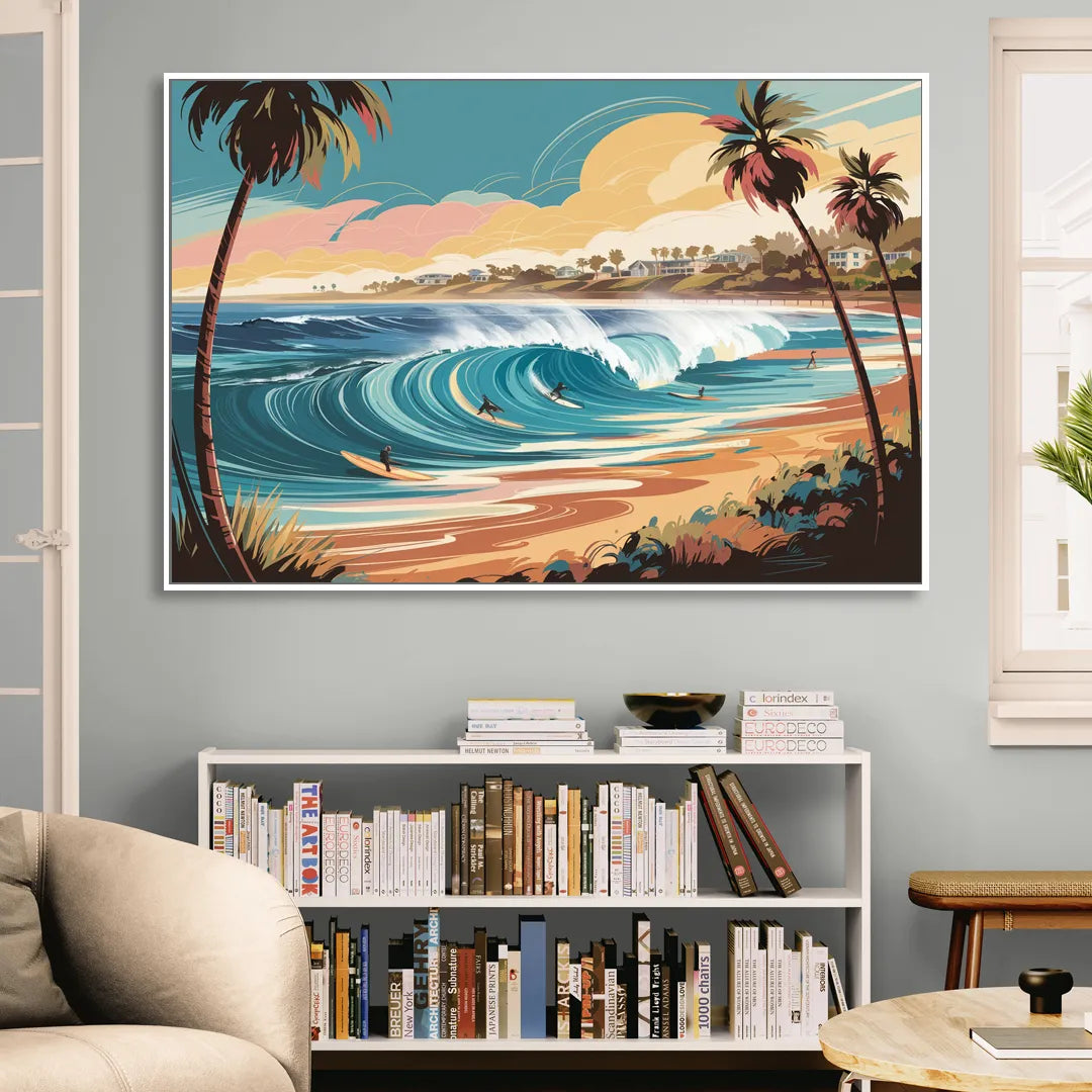 San Diego Surf Culture Living Room - White Canvas Wall Art