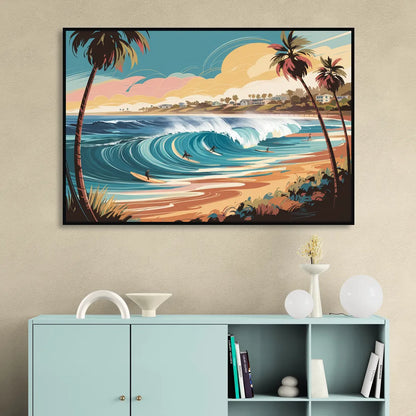 San Diego Surf Culture Sitting Room - Black Canvas Wall Art