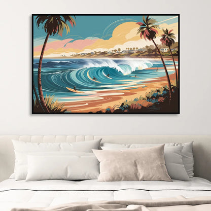 San Diego Surf Culture Living Room - Black Canvas Wall Art