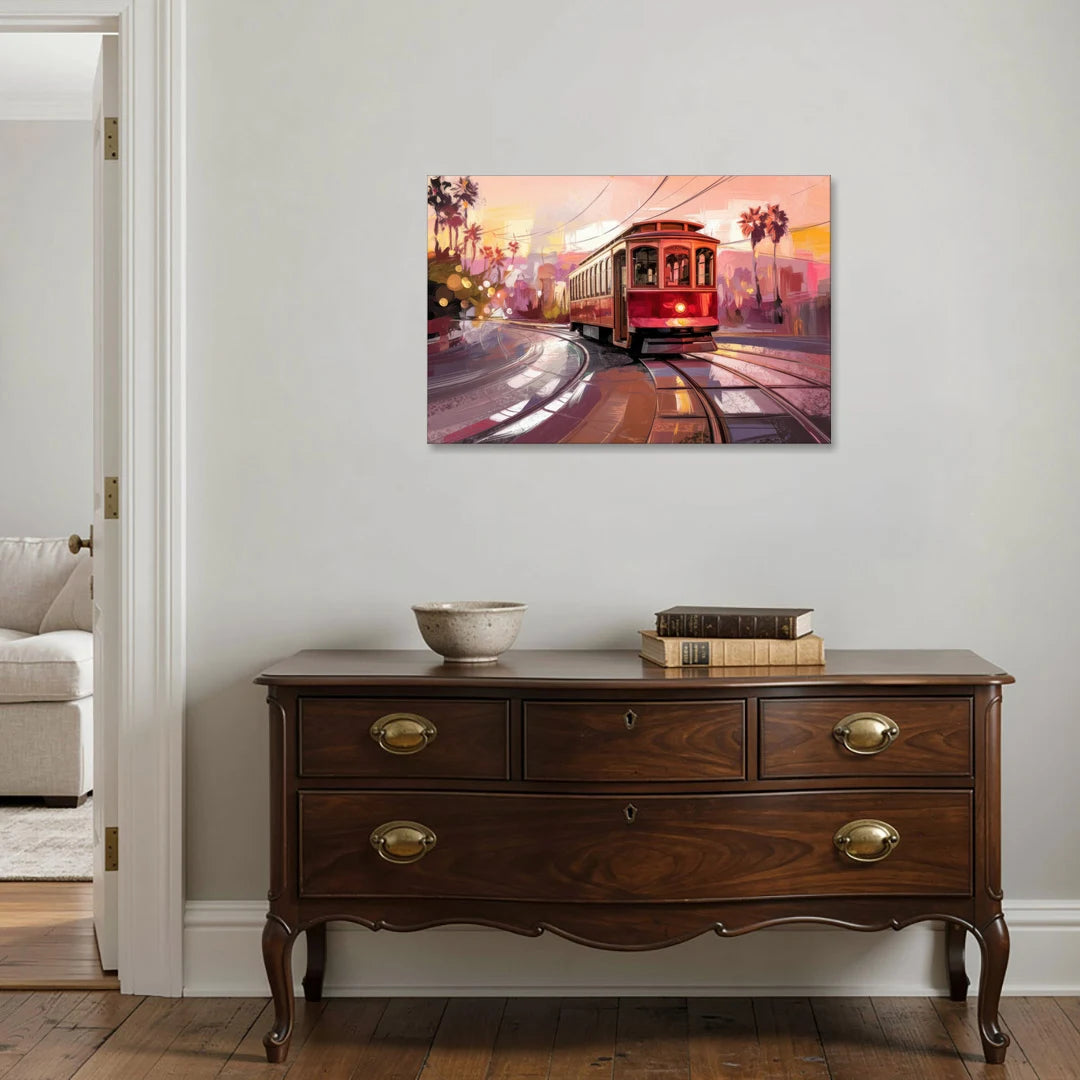 San Diego Trolley At Sunset - Canvas Wall Art - Coffee Table - 36x24