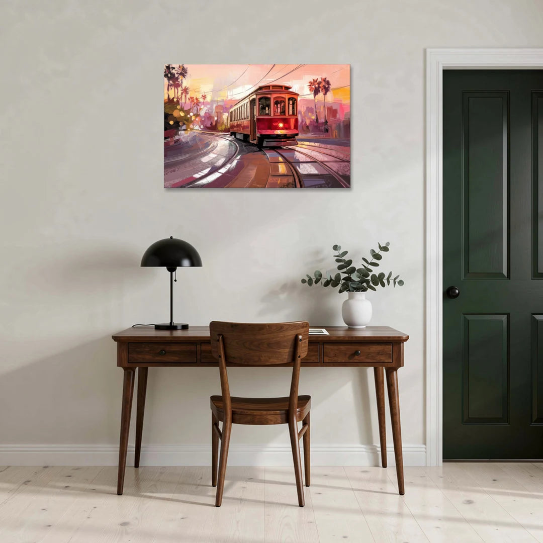 San Diego Trolley At Sunset - Canvas Wall Art - Office - 36x24