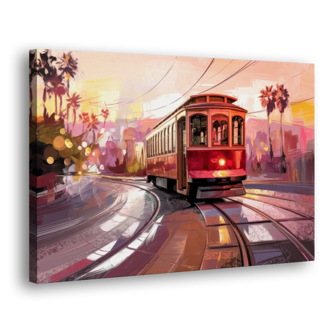 San Diego Trolley At Sunset - Canvas Wall Art - Side