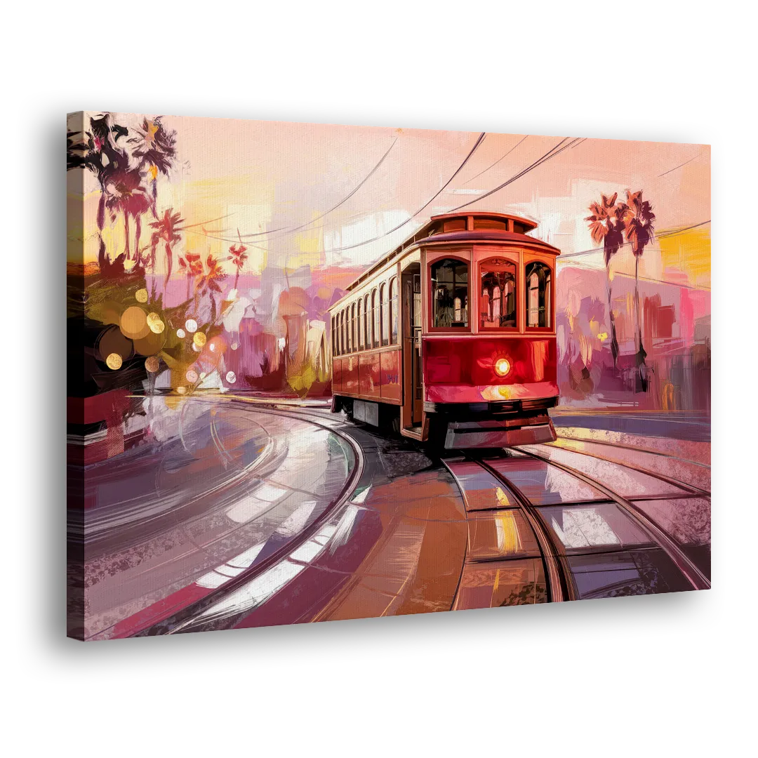 San Diego Trolley At Sunset Side - Canvas Wall Art