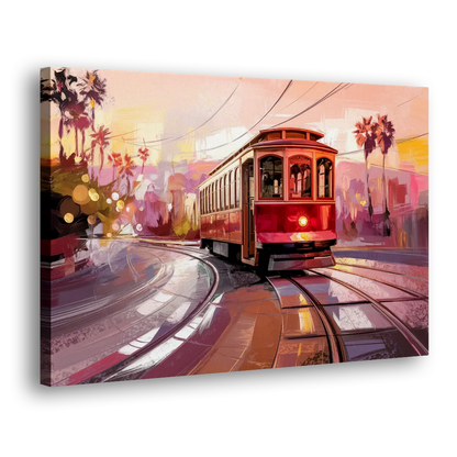 San Diego Trolley At Sunset Side - Canvas Wall Art