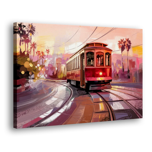 San Diego Trolley At Sunset Side - Canvas Wall Art