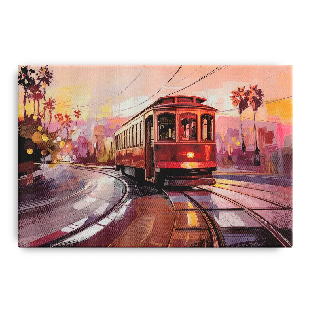 San Diego Trolley At Sunset Front - Canvas Wall Art