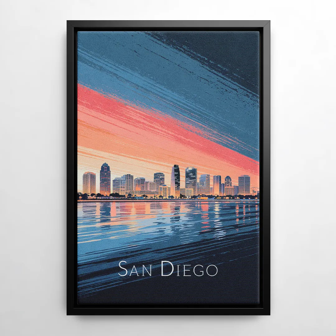 San Diego Urban Skyline - Black Frame Canvas