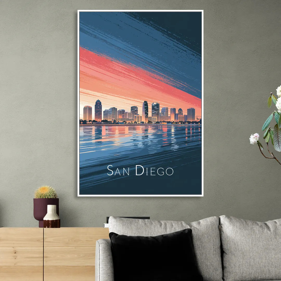 San Diego Urban Skyline Sitting Room - White Canvas Wall Art
