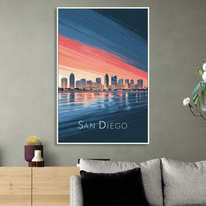 San Diego Urban Skyline Sitting Room - White Canvas Wall Art