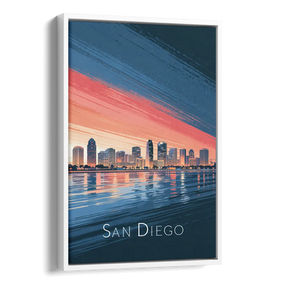 San Diego Urban Skyline Side - White Canvas Wall Art