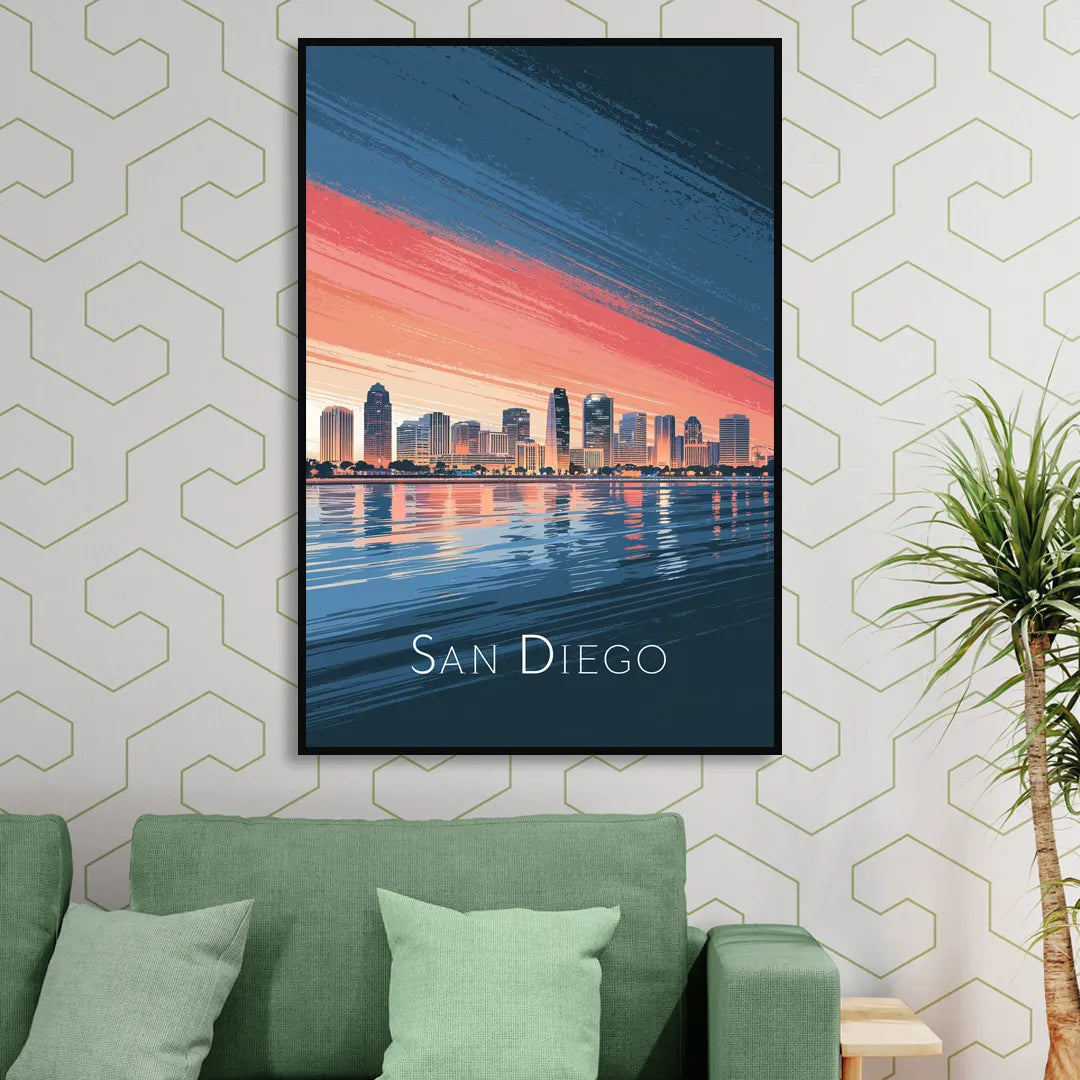 San Diego Urban Skyline Sitting Room - Black Canvas Wall Art