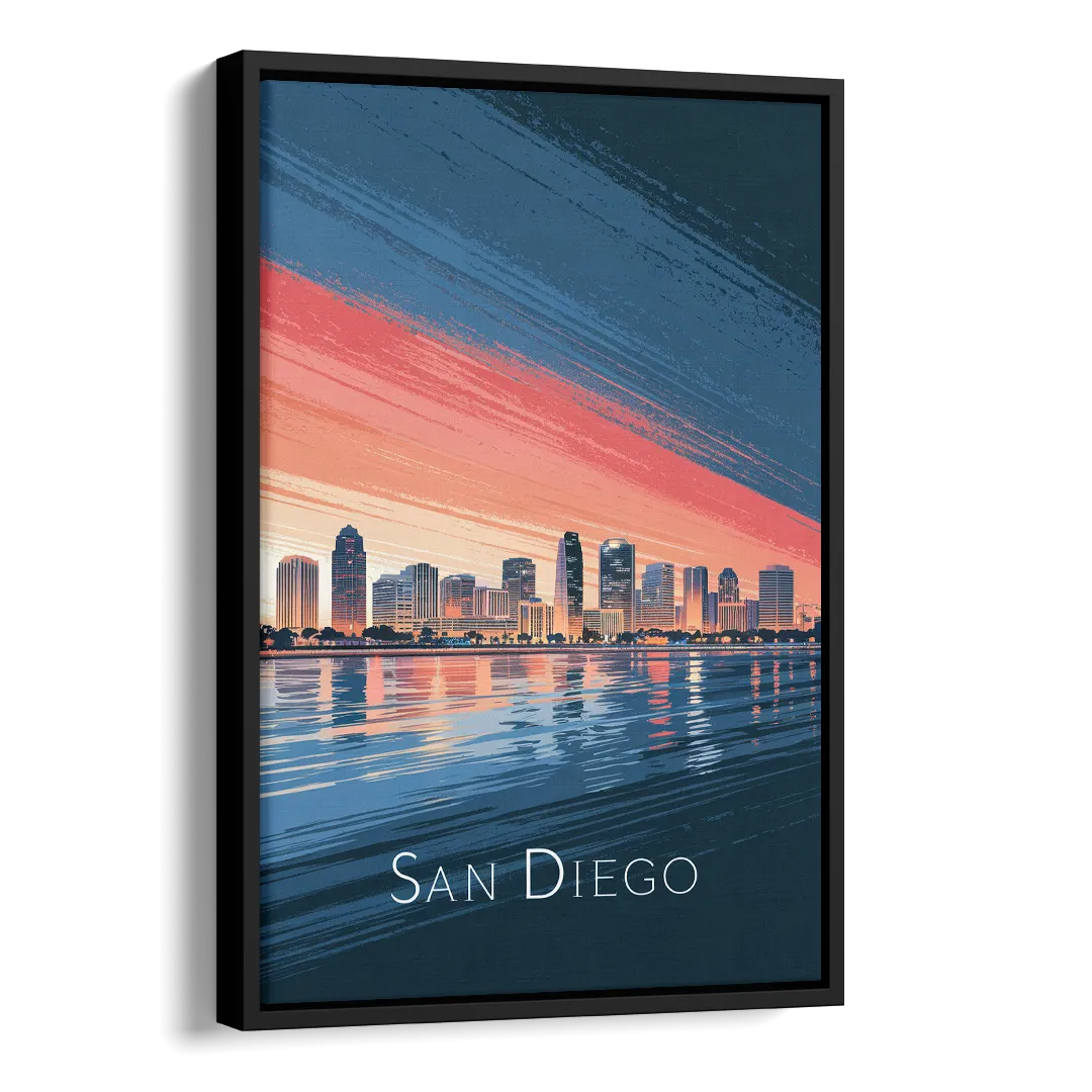 San Diego Urban Skyline Side - Black Canvas Wall Art