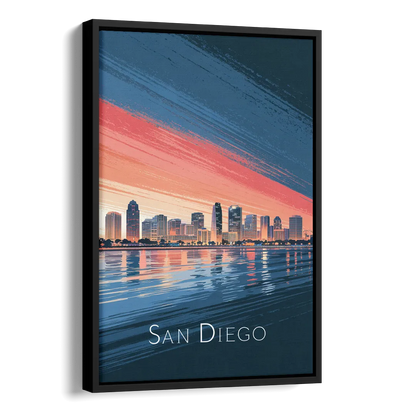 San Diego Urban Skyline Side - Black Canvas Wall Art