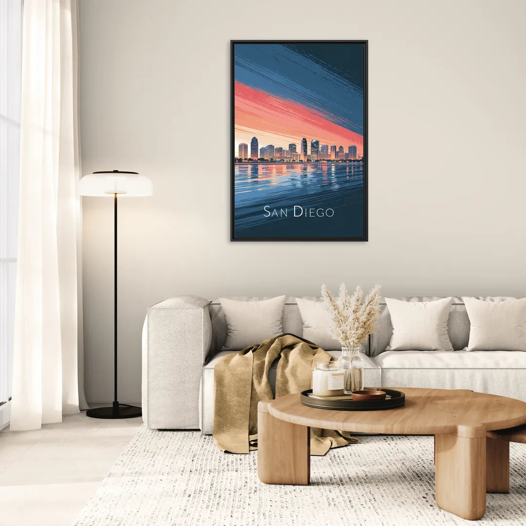 San Diego Urban Skyline - Living Room Black Frame Canvas
