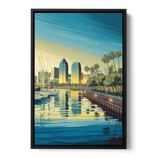 San Diego Waterfront Serenity - Black Framed Canvas Wall Art - Front