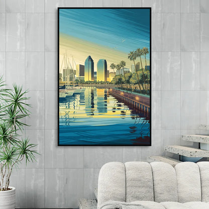 San Diego Waterfront Serenity Sitting Room - Black Canvas Wall Art