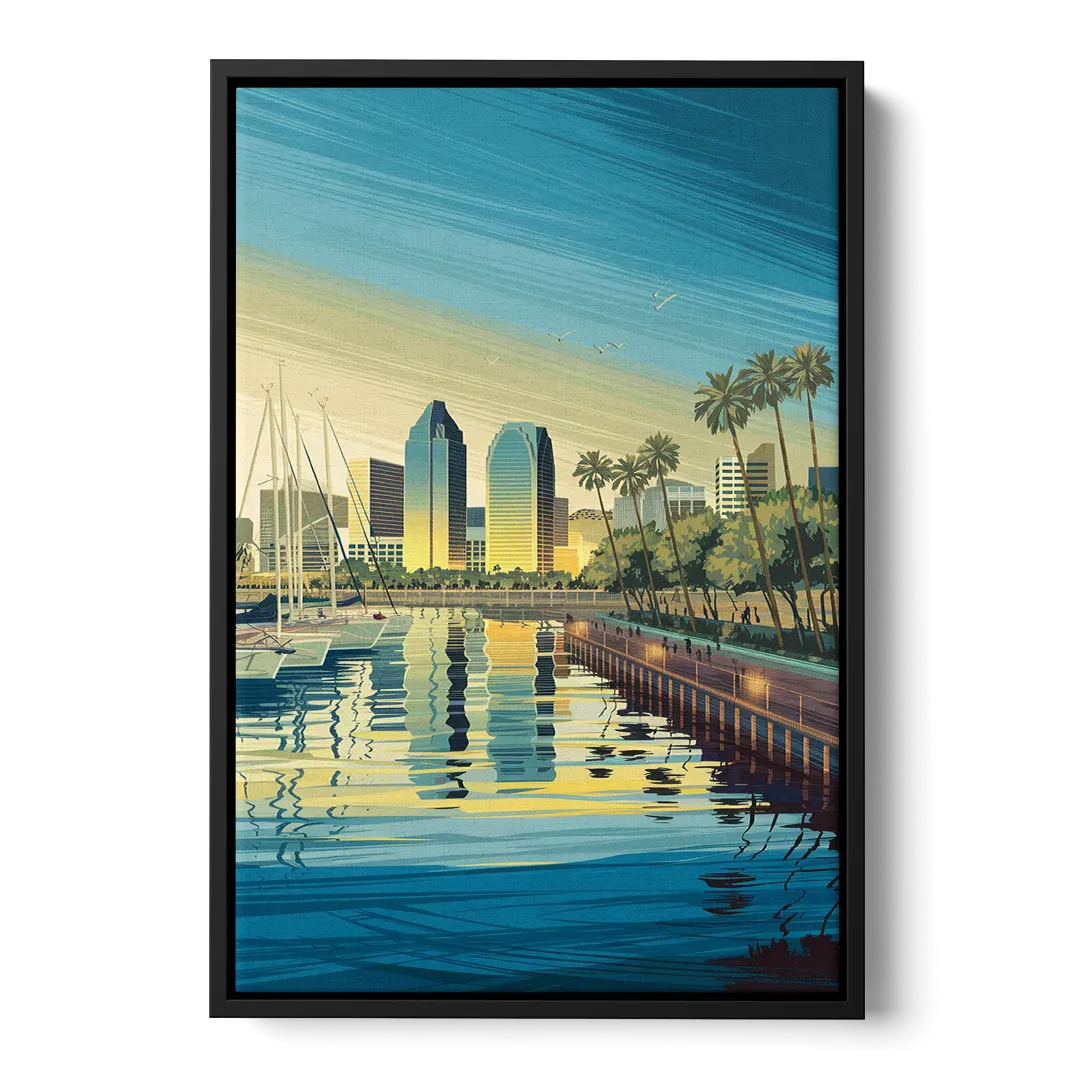 San Diego Waterfront Serenity Front - Black Canvas Wall Art