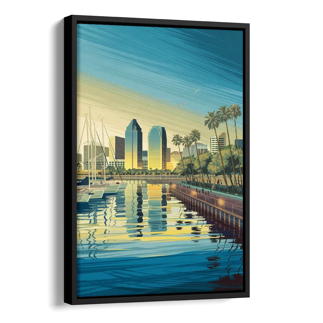 San Diego Waterfront Serenity Side - Black Canvas Wall Art