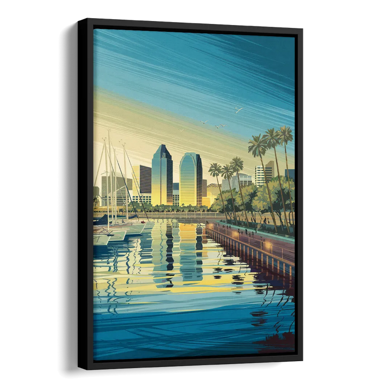 San Diego Waterfront Serenity Side - Black Canvas Wall Art